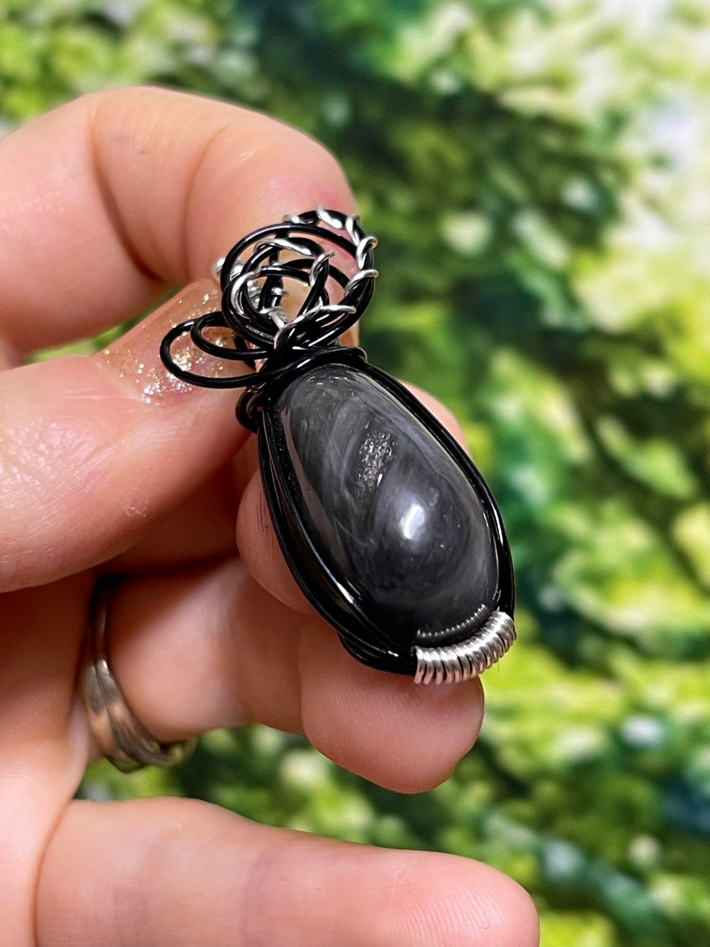 Silver Sheen Obsidian Pendant