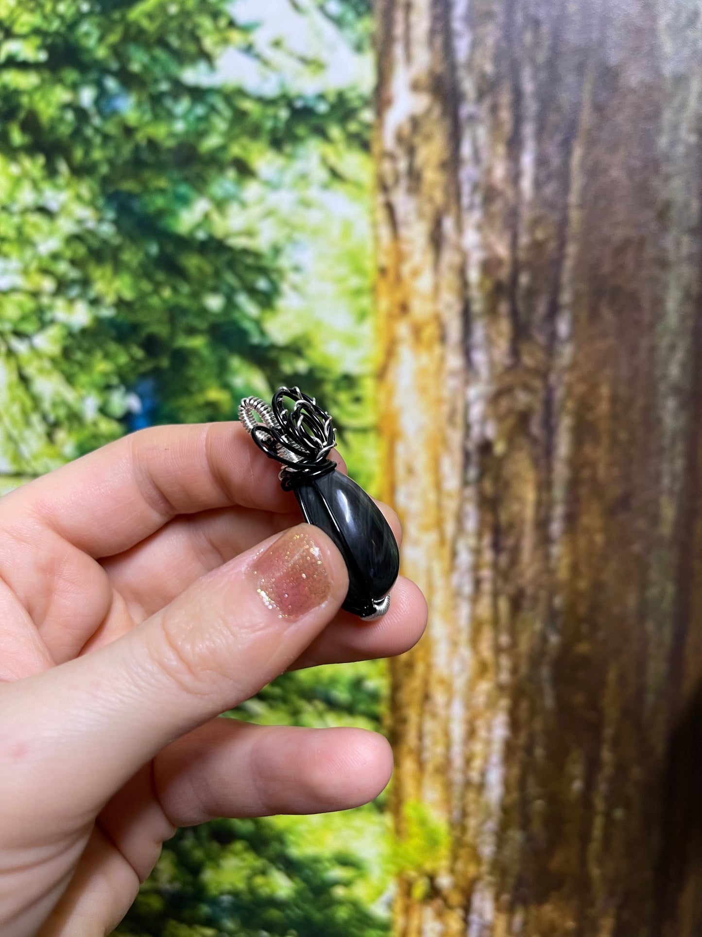 Silver Sheen Obsidian Pendant