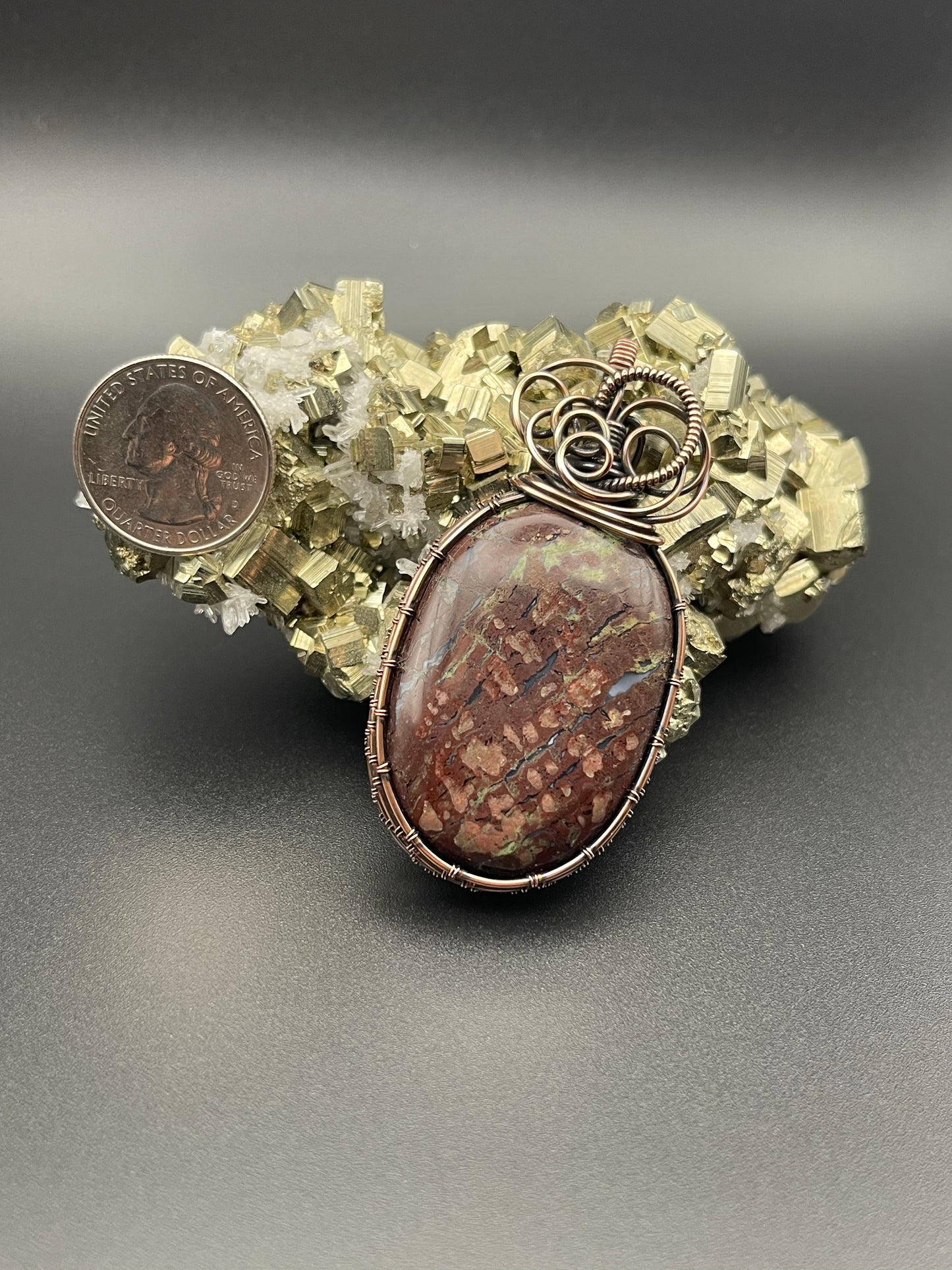 Agatized Petrified Wood Pendant in Antiqued Copper